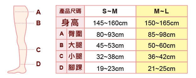 Compression Sheer Tights Size Chart